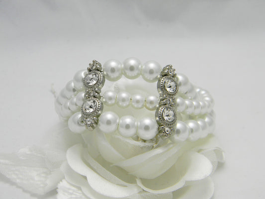 3 Strand Pearl - Rhinestone Cuff Bracelet