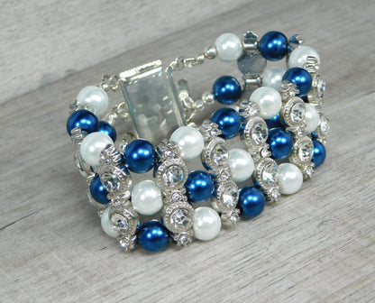 Pearl - Rhinestone Cuff Bracelet