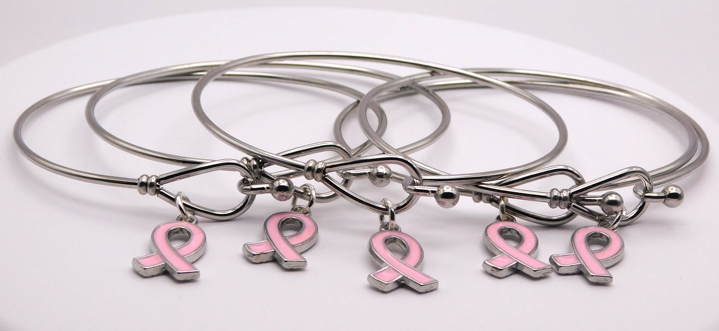 Breast Cancer Pink Ribbon Awareness Bracelet Stainless Steel
