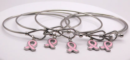 Breast Cancer Pink Ribbon Awareness Bracelet Stainless Steel
