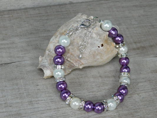 2 Color Glass Pearl & Crystal Bracelets