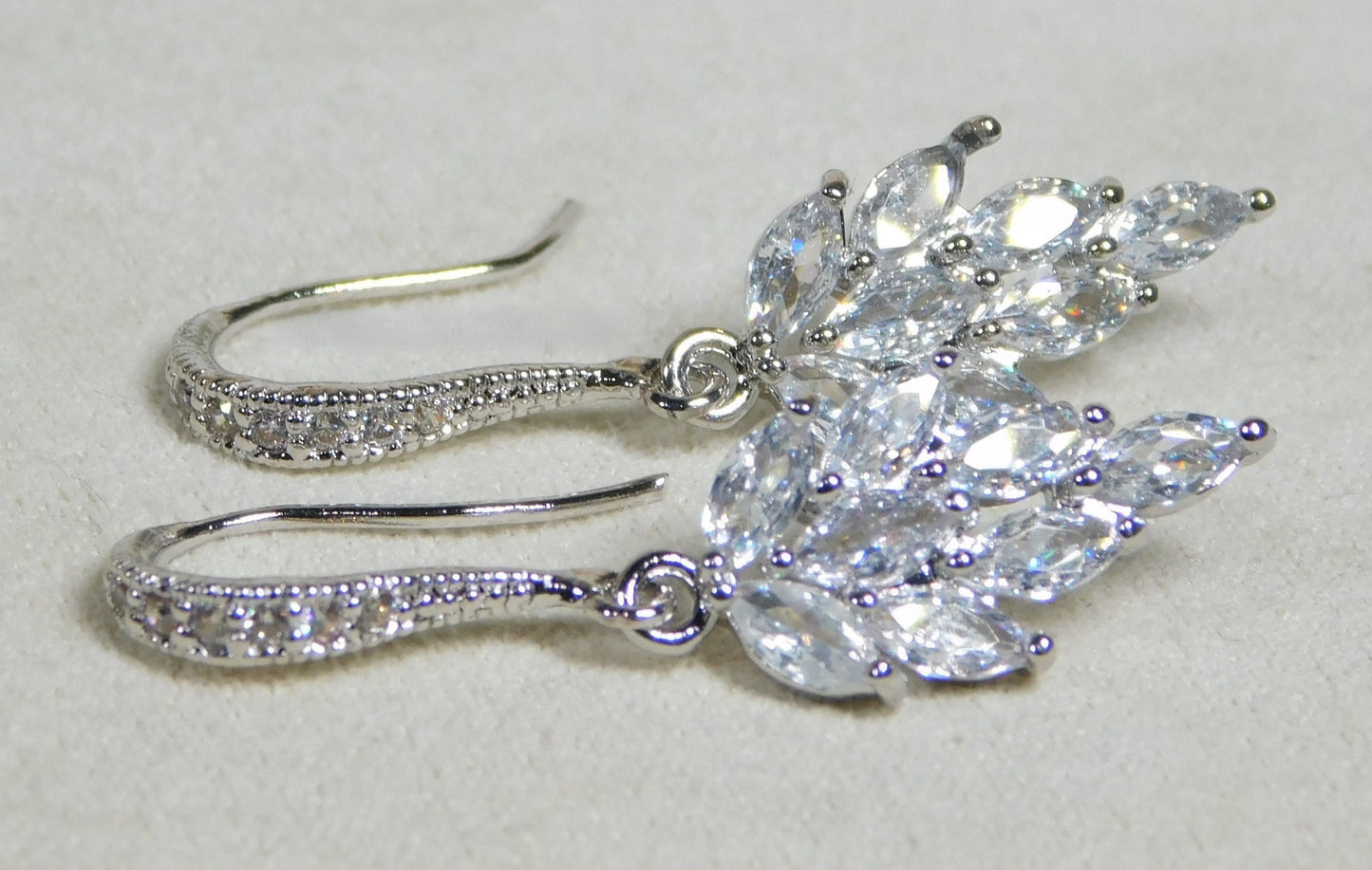 Cubic Zirconia Leaf Dangle Earrings with Platinum Finish