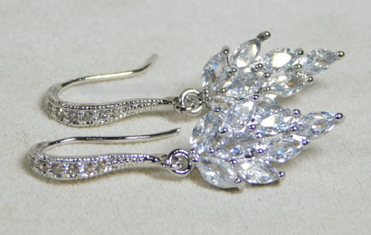 Cubic Zirconia Leaf Dangle Earrings with Platinum Finish