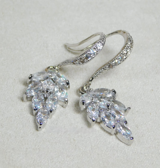 Cubic Zirconia Sparkling Leaf Dangle Earrings