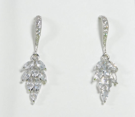 Cubic Zirconia Sparkling Leaf Dangle Earrings