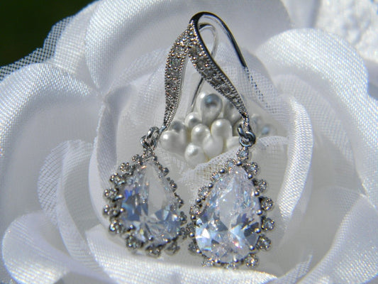 Cubic Zirconia Teardrop Dangle Earrings