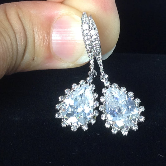 Cubic Zirconia Teardrop Dangle Earrings