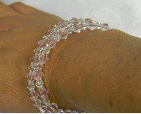 Pink/Clear Crystal Double Strand Bracelet