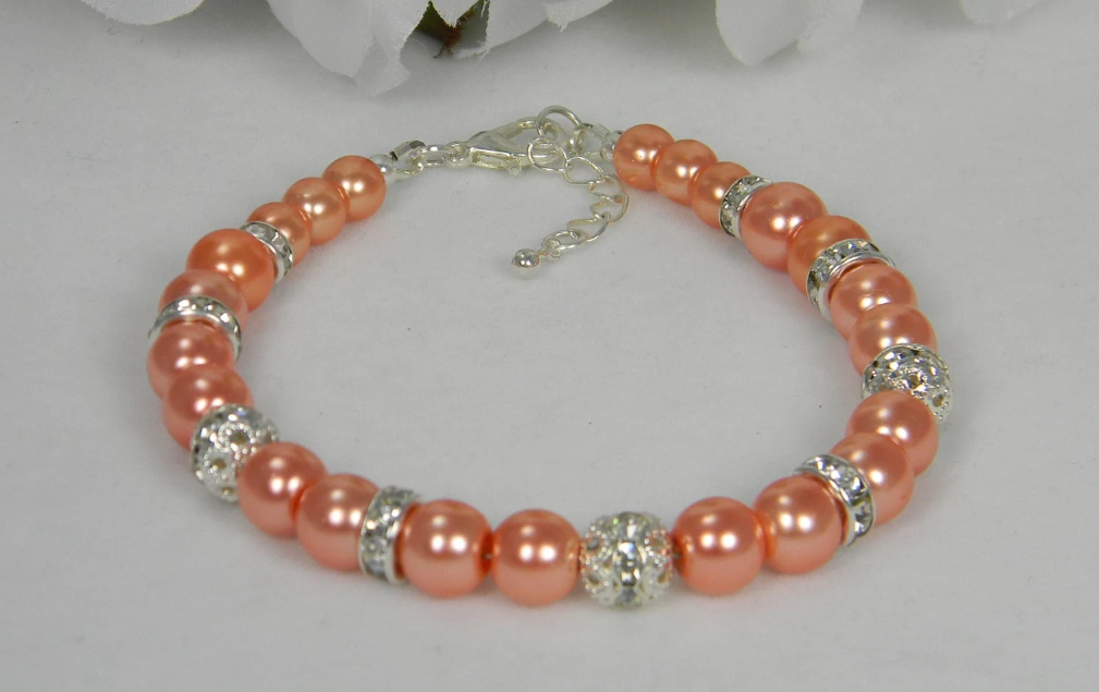 Single Coral Crystal Bracelet