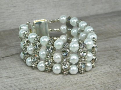 Pearl - Rhinestone Cuff Bracelet