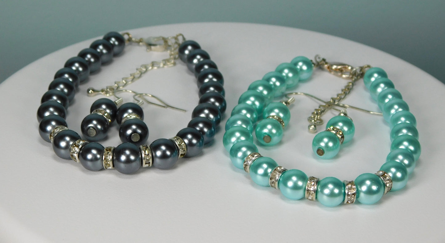 Glass Pearl Bracelet & Earring Set