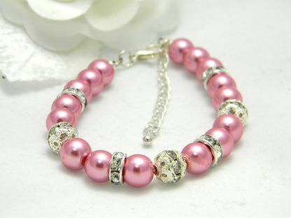 Rose Glass Pearl and Crystal Bracelet