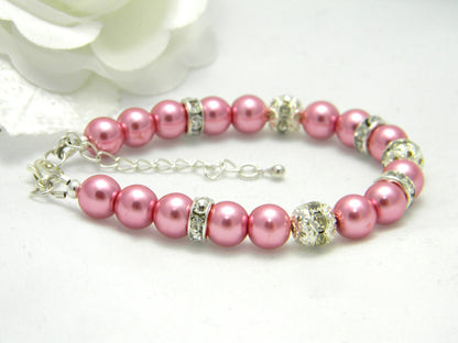 Rose Glass Pearl and Crystal Bracelet