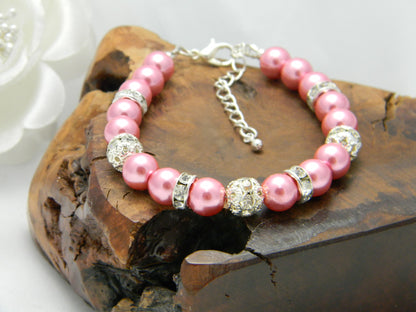 Rose Glass Pearl and Crystal Bracelet