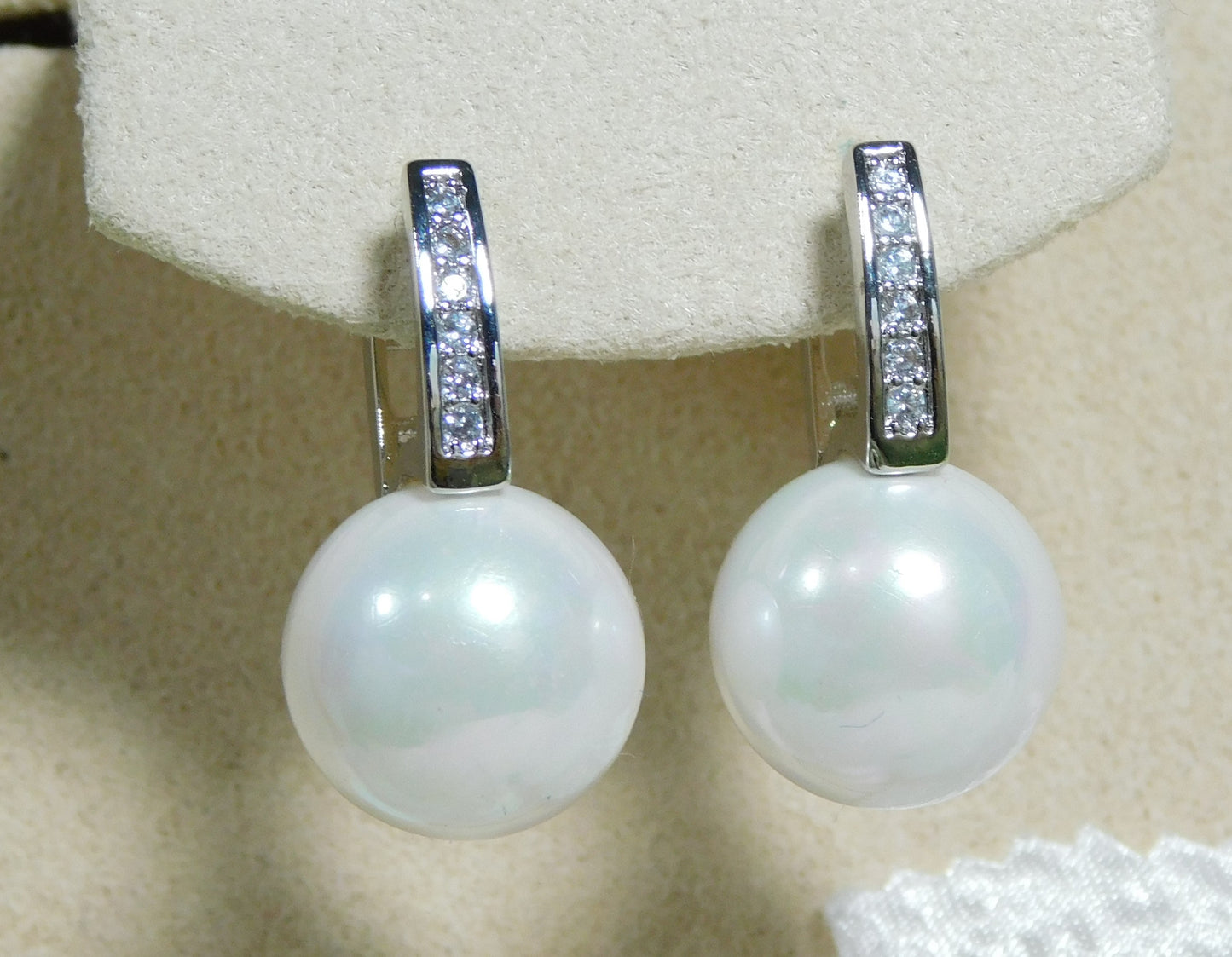 CZ White 12mm Pearl Drop Earring