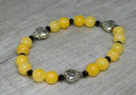 3 Antique Hearts with Yellow Jade Stretch Bracelet