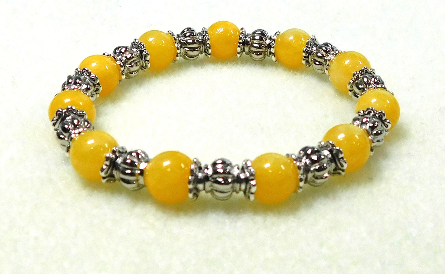 Yellow Jade and Antique Silver Stretch Bracelet