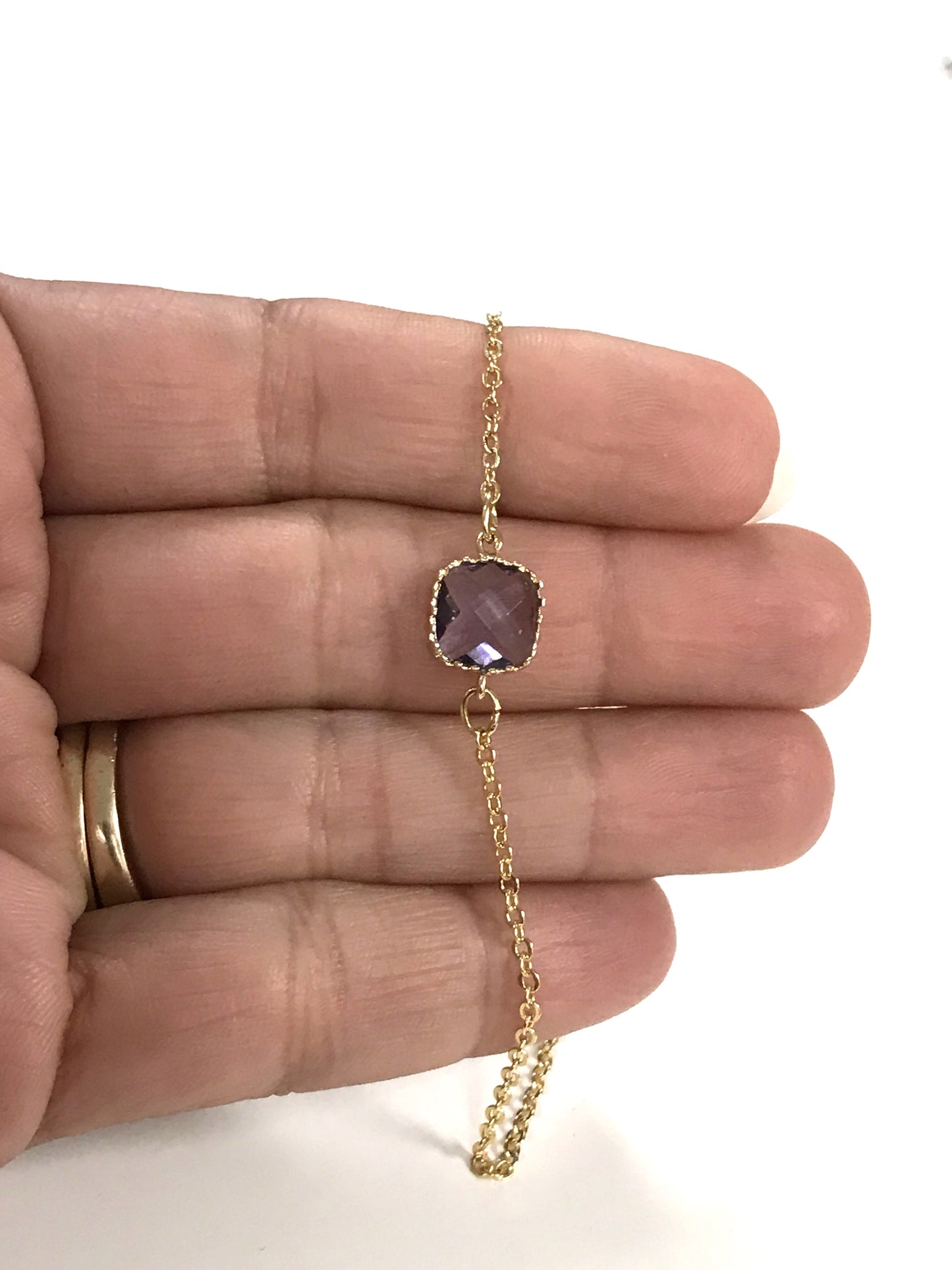 Dainty Tanzanite Glass Gold Bracelet