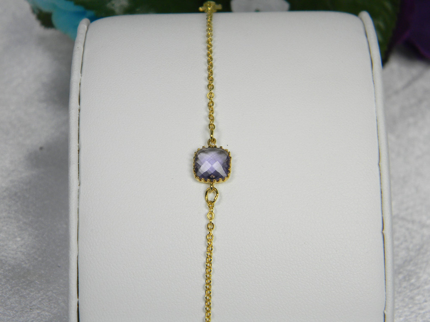 Dainty Tanzanite Glass Gold Bracelet