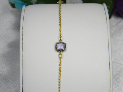 Dainty Tanzanite Glass Gold Bracelet