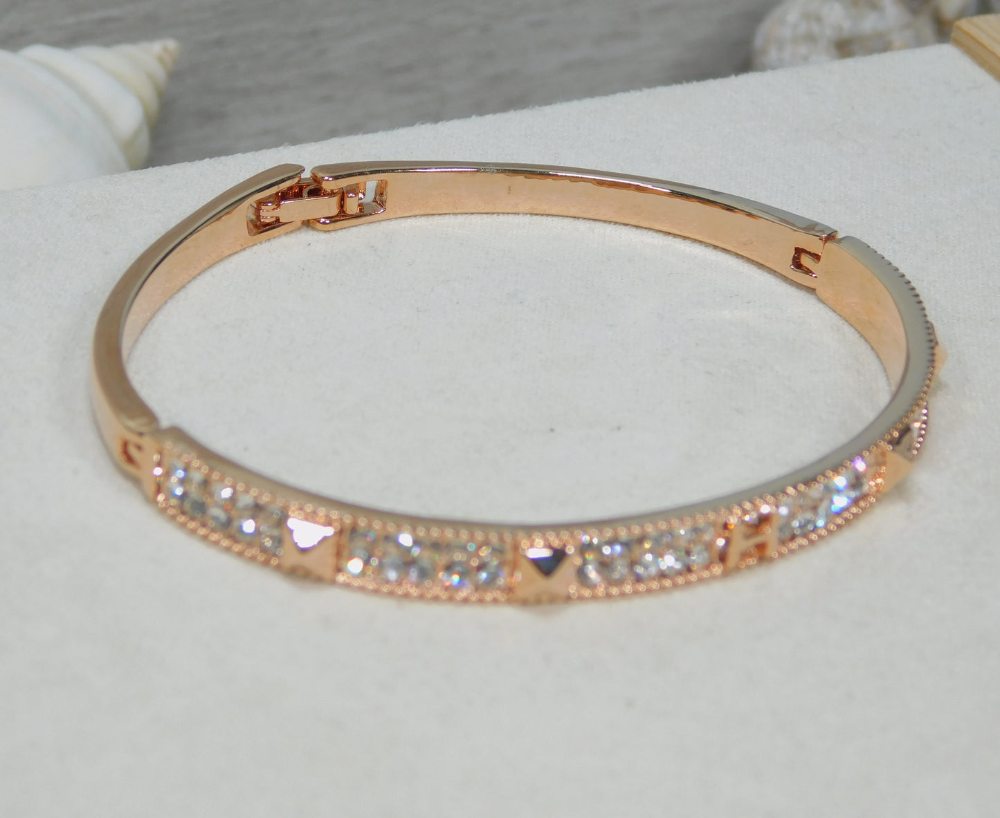 Rose Gold Cuff Double Row CZ Bracelet