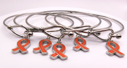 Multiple Sclerosis Orange Ribbon Awareness Bracelet Stainless Steel
