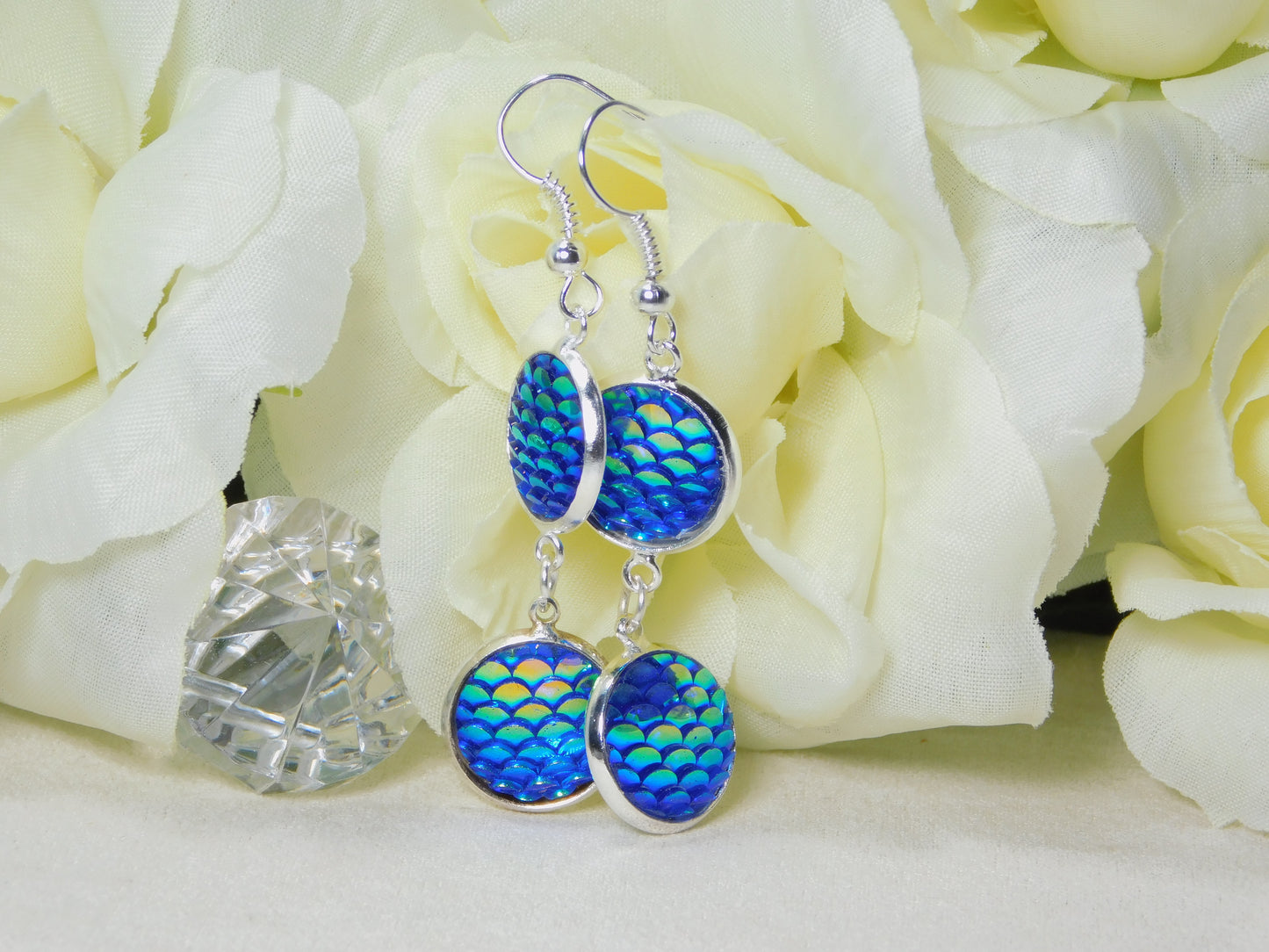 Double 12mm Round Mermaid/Dragon Scale Earrings