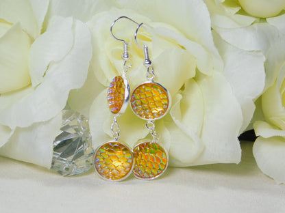 Double 12mm Round Mermaid/Dragon Scale Earrings