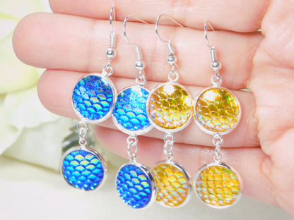 Double 12mm Round Mermaid/Dragon Scale Earrings