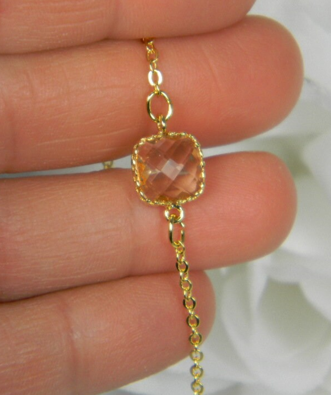 Dainty Peach Glass Gold Bracelet