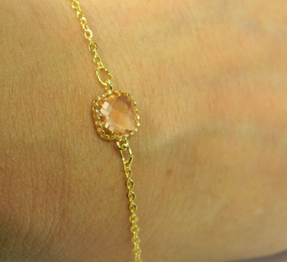 Dainty Peach Glass Gold Bracelet