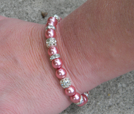 Rose Glass Pearl and Crystal Bracelet