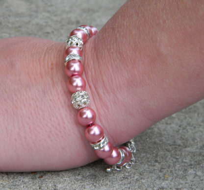 Rose Glass Pearl and Crystal Bracelet