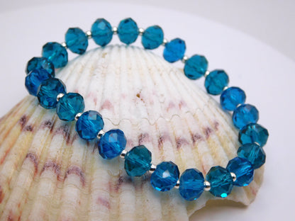 Elegant Glass Bead Stretch Bracelet – Handmade Jewelry with Silver Accents