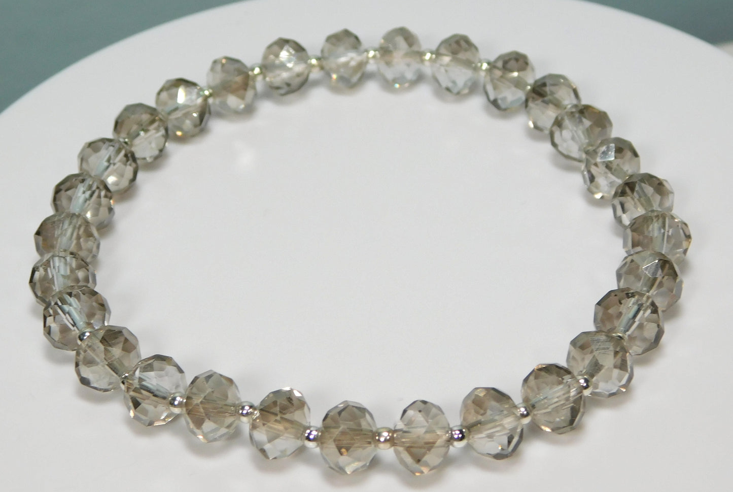 Elegant Glass Bead Stretch Bracelet – Handmade Jewelry with Silver Accents