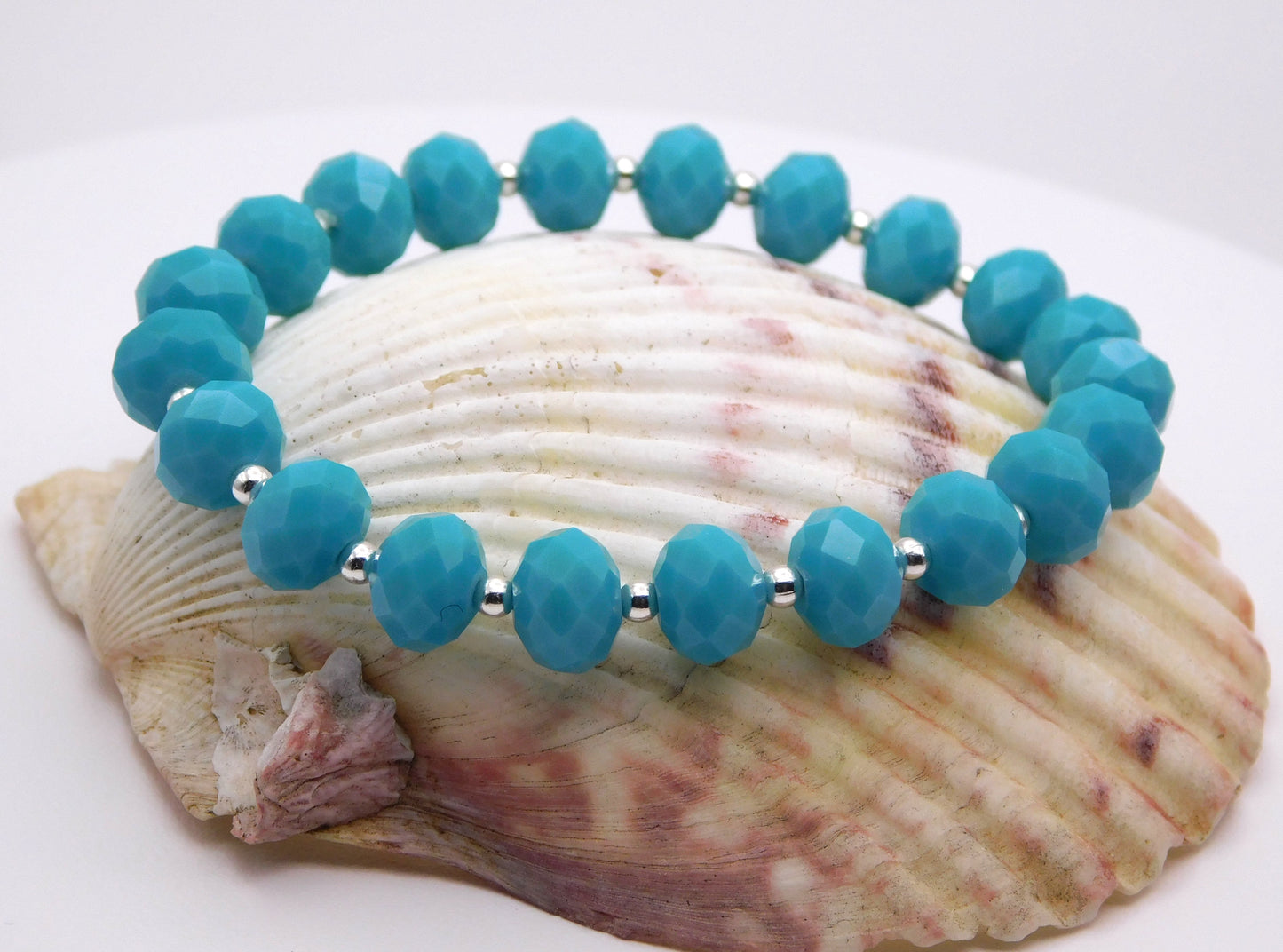 Elegant Glass Bead Stretch Bracelet – Handmade Jewelry with Silver Accents