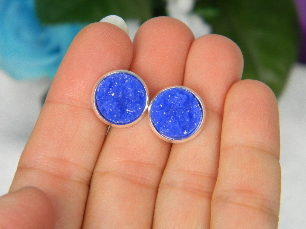 Stud Earrings, 12mm Round Earrings, Druzy Jewelry, Faux Druzy Resin Stud Earrings, Simple Earring Posts, Thank you Gift