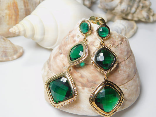 "Long Emerald Green Chandelier Earrings, Christmas Gift"