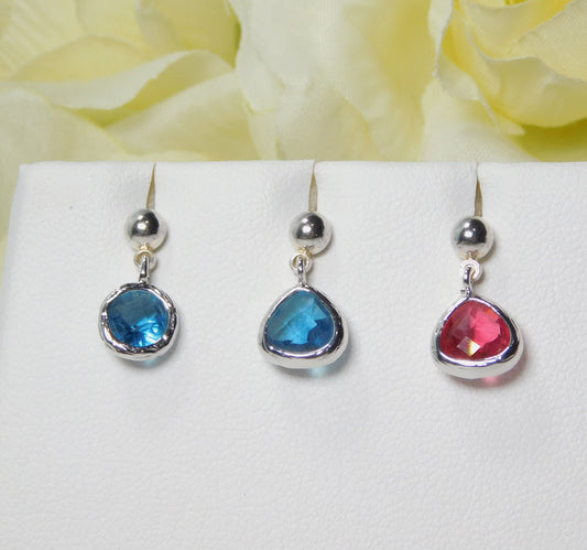 Small Dangle earrings, Color option Red or Blue Glass, Little Girl Earrings, Crystal Glass Earrings, Christmas Gift, Gift for Her