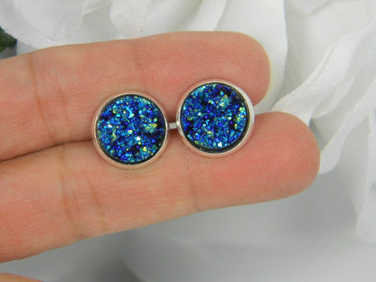 Stud Earrings, 12mm Round Earrings, Druzy Jewelry, Faux Druzy Resin Stud Earrings, Simple Earring Posts, Thank you Gift