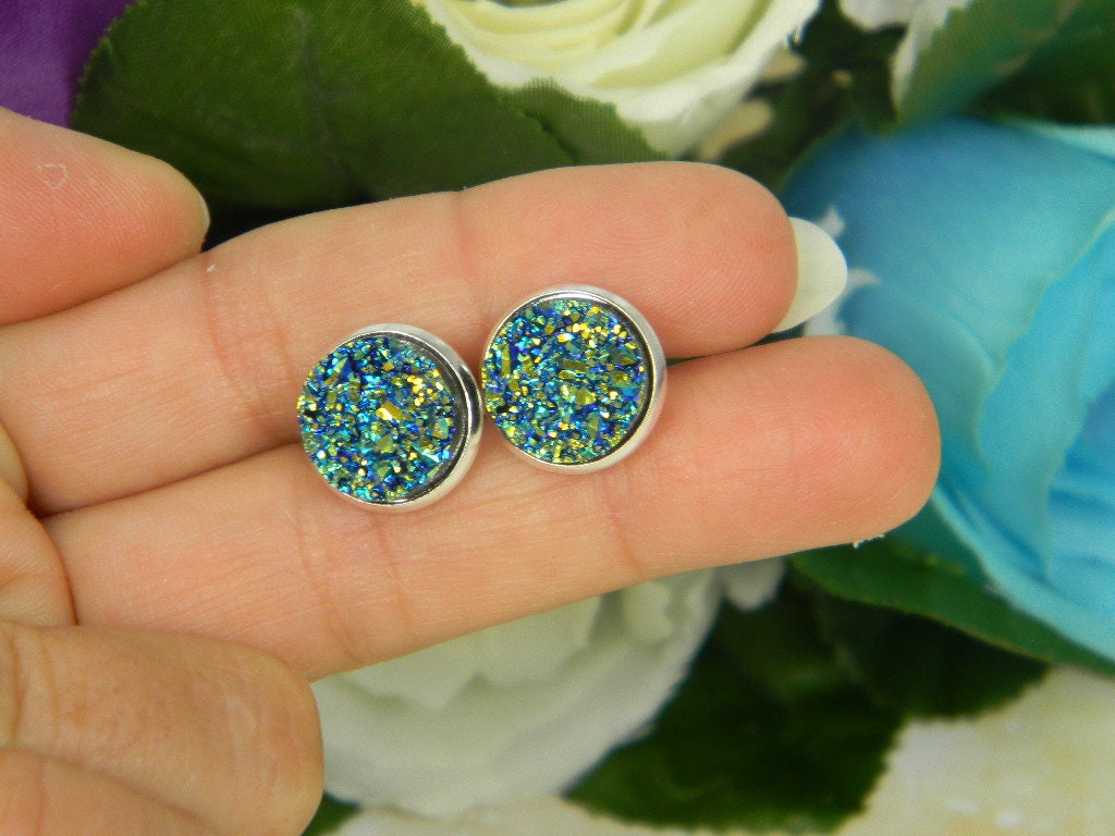 Stud Earrings, 12mm Round Earrings, Druzy Jewelry, Faux Druzy Resin Stud Earrings, Simple Earring Posts, Thank you Gift