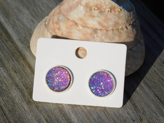 Druzy Stud Earrings, 12mm Silver or Gold Druzy Earrings, Handmade Druzy Jewelry, Faux Druzy Resin Stud Earrings, Simple Earring Post