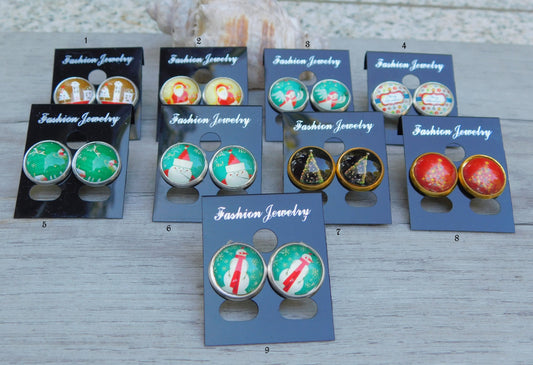 Christmas Stud Earrings, 12mm Christmas Earrings, Winter Jewelry, Christmas Themed Jewelry, Holiday Earrings, Christmas Earrings,