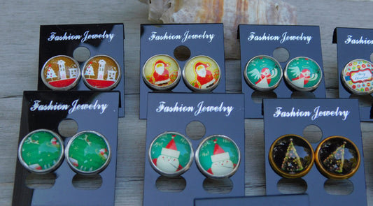 Christmas Stud Earrings, 12mm Christmas Earrings, Winter Jewelry, Christmas Themed Jewelry, Holiday Earrings, Christmas Earrings,