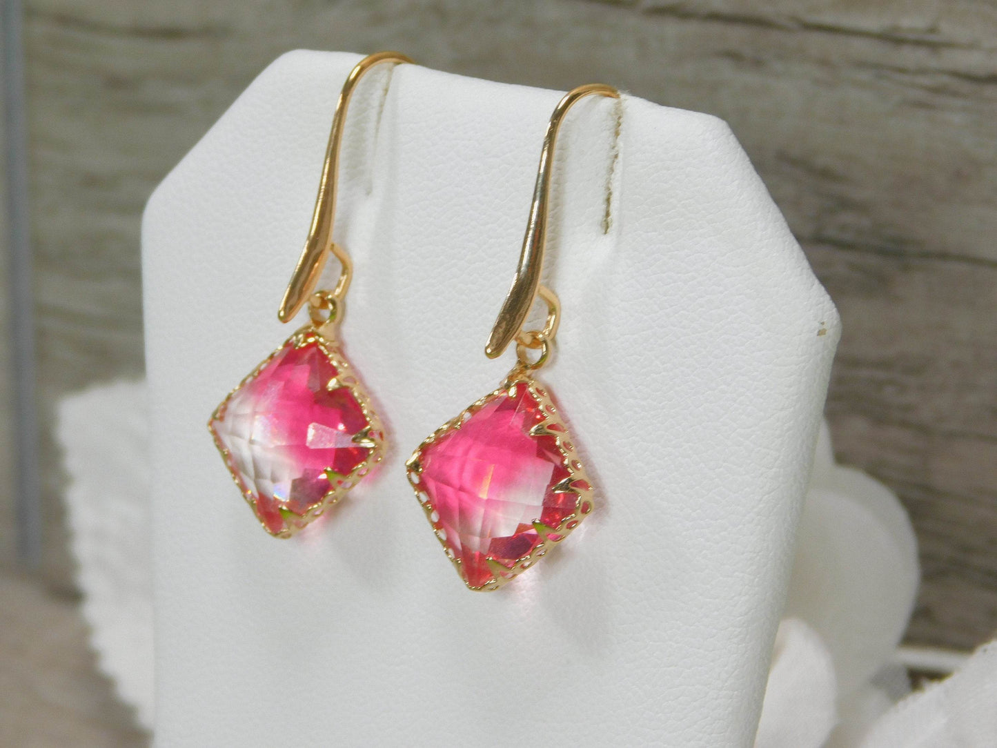 Pink and Clear Glass Diamond Earrings - Victoria's Treasure Chests