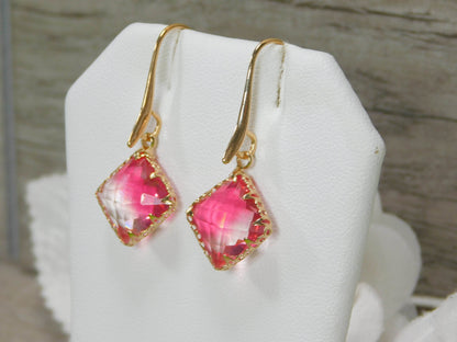 Pink and Clear Glass Diamond Earrings - Victoria's Treasure Chests