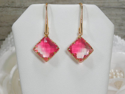 Pink and Clear Glass Diamond Earrings - Victoria's Treasure Chests