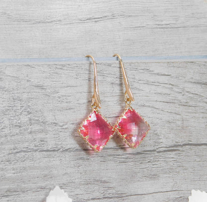 Pink and Clear Glass Diamond Earrings - Victoria's Treasure Chests
