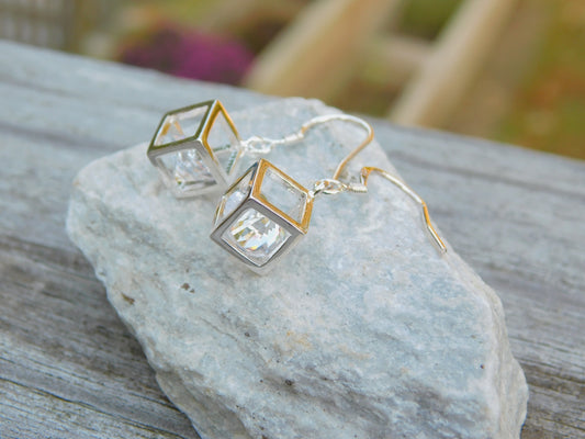 "Cubic Zirconia Dangle Earrings, Silver Geometric Jewelry"