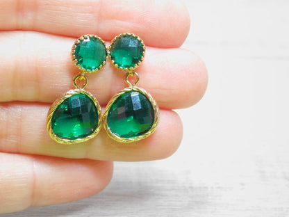 Emerald Green Earrings, Green Glass Earrings, Green Statement Earrings, Emerald Dangle Earrings, Christmas Gift, Bridesmaid Earrings